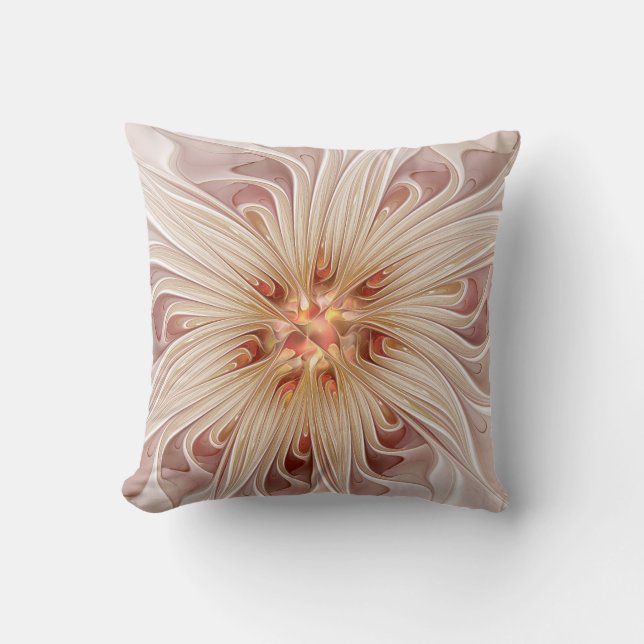 Coussin Art abstrait moderne pêche pastel fleur fractale (Recto)