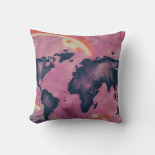 Coussin Art abstrait noir et rose