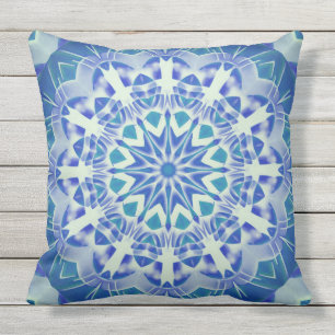 Coussin Art Abstrait peint à la main Bleu Turquoise Manda