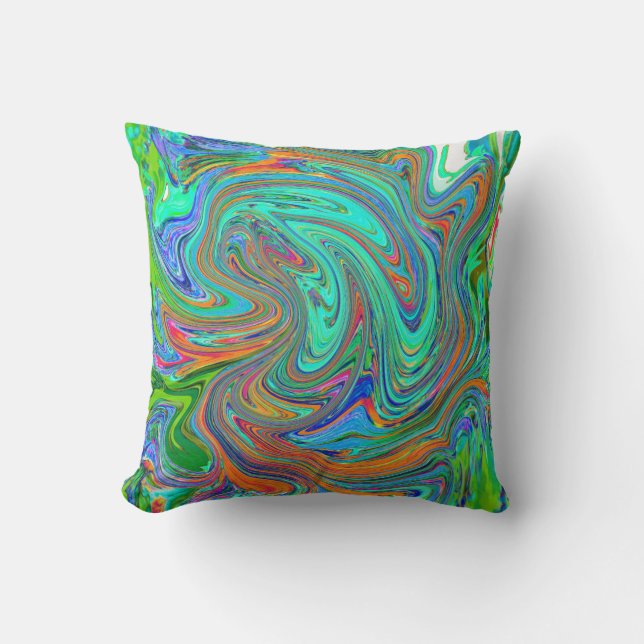 Coussin Art Abstrait Rétro Groovy Aqua, Orange et Vert (Recto)