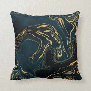 Coussin Art abstrait riche de turquoise de noir turquoise
