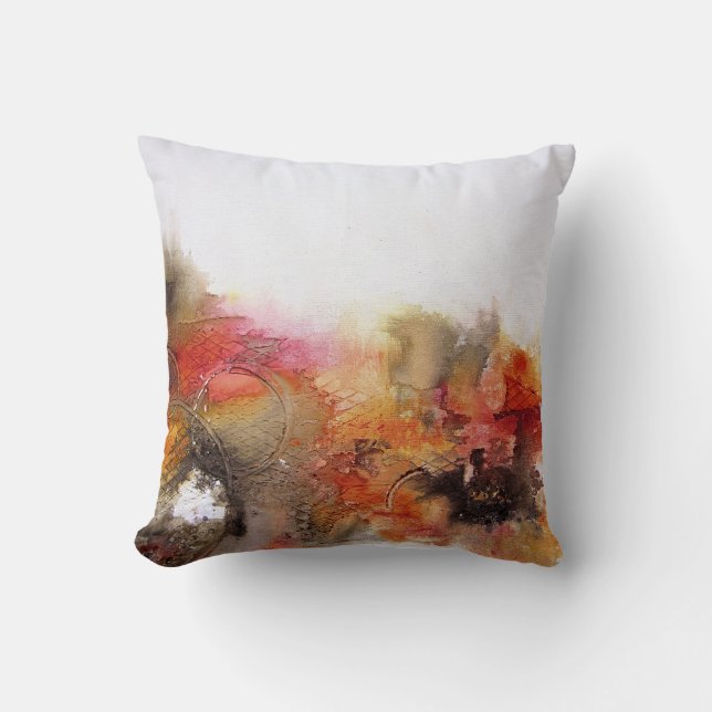 Coussin Art Abstrait rouge Brown orange blanc (Recto)