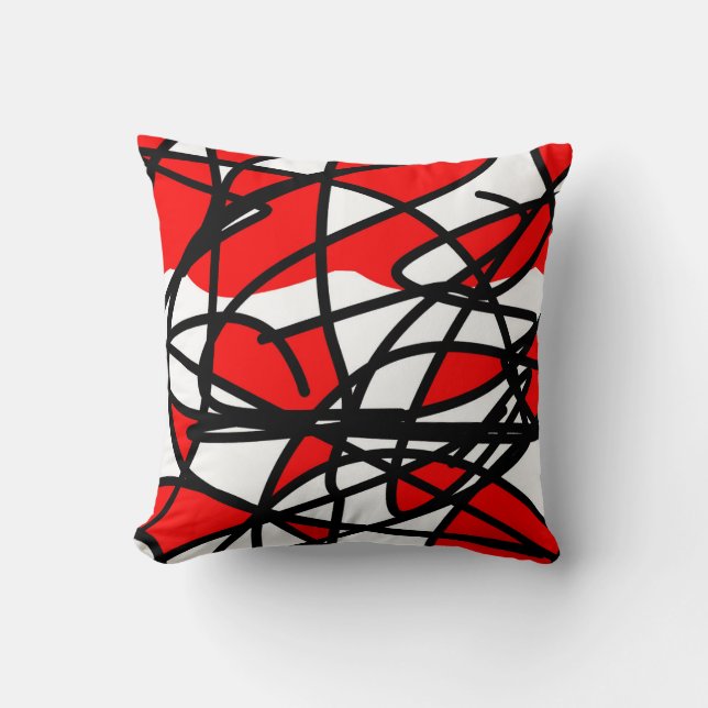 Coussin Art Abstrait Rouge noir blanc (Recto)