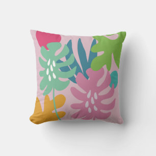 Coussin Art abstrait simple floral tropical moderne rose 