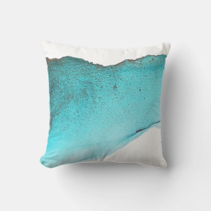 Coussin Art Abstrait sophistiqué d'encre Turquoise