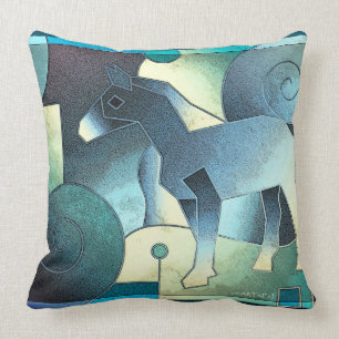 Coussin ART abstrait - UN CHEVAL - sable bleu