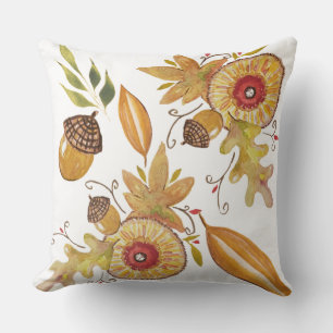 Coussin Art aquarelle de glands de chêne d'humeur automnal