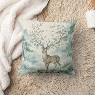 Coussin Art aquarelle de la forêt de cerfs mystiques