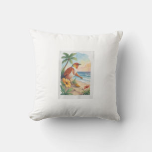Coussin Art aquarelle d'oiseau de plage tropicale