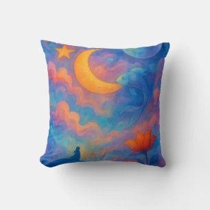 Coussin Art aquarelle fantaisiste de lune et d'étoiles rêv