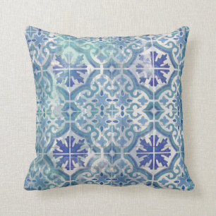 Coussin Art blanc de bleu d'océan d'Aqua de plage en verre