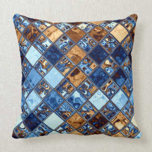 Coussin Art bleu d'original de motif de mosaïque de