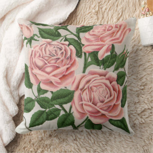 Coussin Art Botanique Cottagecore Rose Rose Vintage