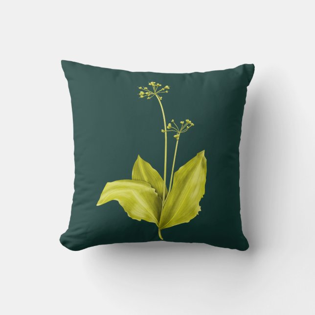 Coussin Art botanique de plante verte d'ail sauvage (Recto)