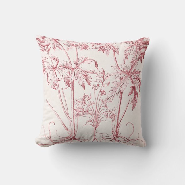 Coussin Art botanique Vintage rose (Recto)