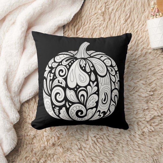 Coussin Art Citrouille noir et blanc complexe - Halloween (Couverture)