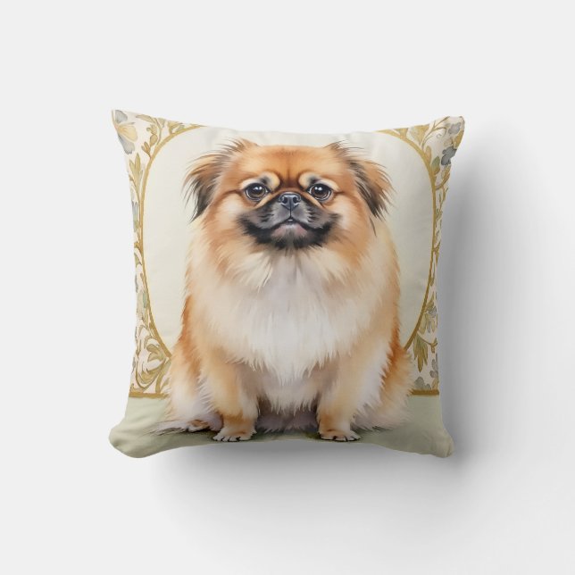 Coussin Art Classique Orné Aquarelle Pékinois (Recto)