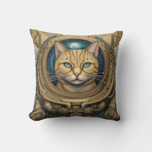 Coussin Art cyberpunk astronaute de chat (Recto)