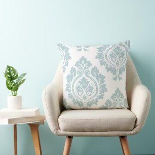 Coussin Art damassé décoratif I 2 voies bleu oeuf de canar