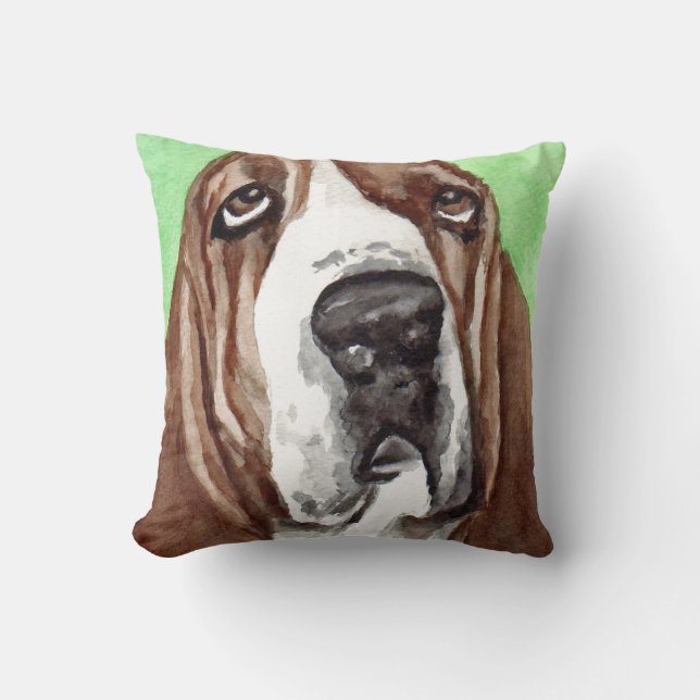 Coussin Art d'aquarelle de Basset Hound (Recto)