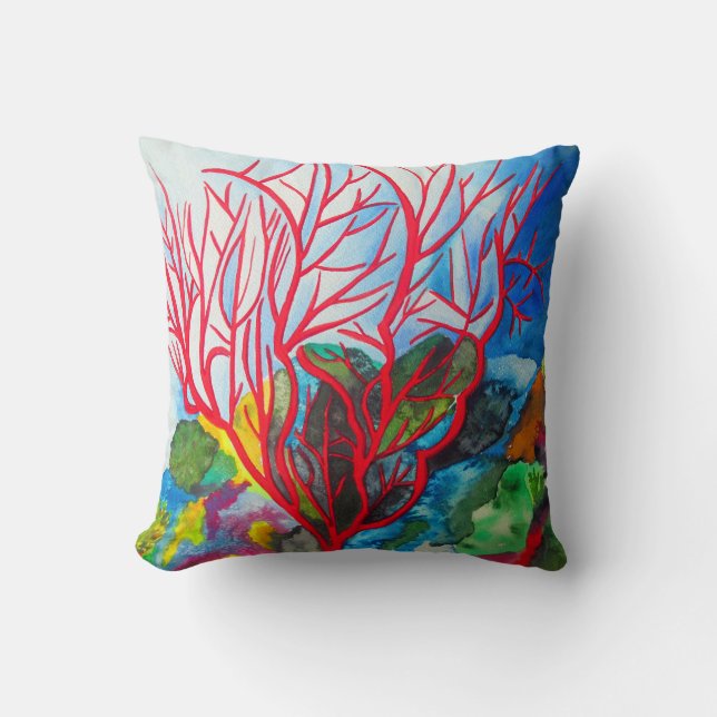 Coussin Art d'aquarelle de la Grande barrière de corail de (Recto)