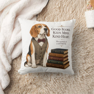 Coussin Art de bibliothécaire érudit vintage Beagle