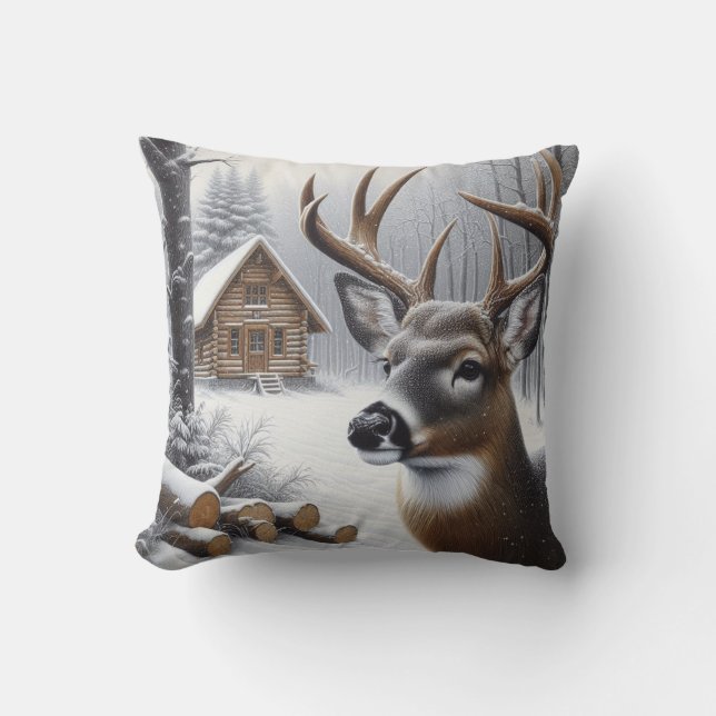 Coussin Art de cerf/buck d'hiver (Recto)
