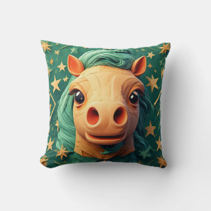 Coussin Art de cheval en origami coloré avec fond étoilé