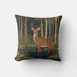 Coussin Art de chevreuils rétro boho forêt boisée verdure
