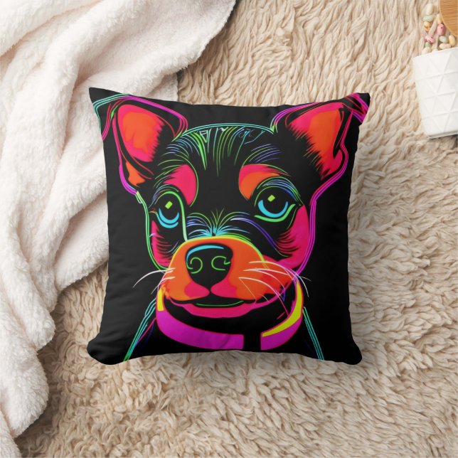 Coussin Art de chiot canin néon (Couverture)