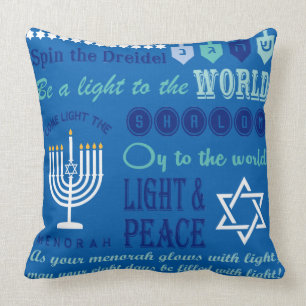 Coussin Art de collage de typographie de Hannukah