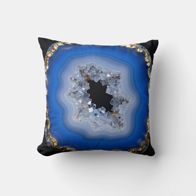 Coussin Art de cristal de géode d'agate bleue à bordure do (Recto)