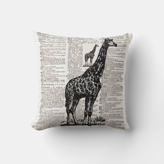 Coussin Art de dictionnaire de girafe (Recto)