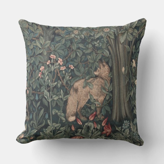 Coussin Art de faune de renard de verdure de William Morri (Recto)