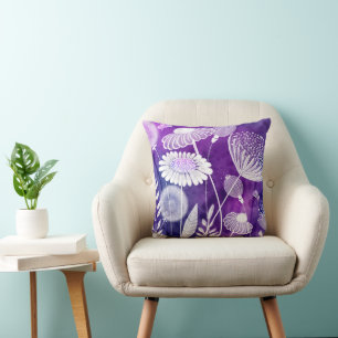 Coussin Art de fleurs sauvages violettes et violettes fonc