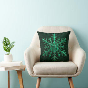 Coussin Art de flocon de neige en cristal d'émeraude
