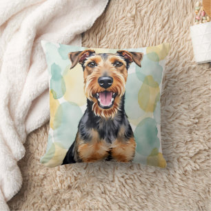 Coussin Art de fond tourbillonnant aquarelle Terrier Aired