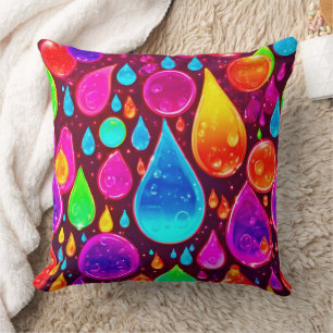 Coussin Art de gouttes de pluie néon vibrant
