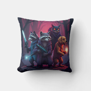 Coussin Art de guerrier animal de la forêt mystique