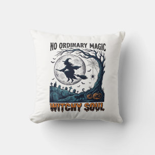 Coussin Art de Halloween ensorcelé Gravure vintage Scène d