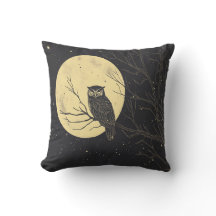 Art de hibou vintage sous un ciel au clair de lune