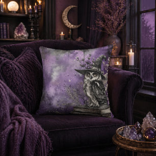 Coussin Art de la chouette mystique violette sorcière