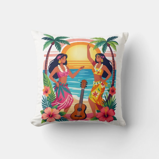 Coussin Art de la danse tropicale Hula coucher de soleil d (Recto)