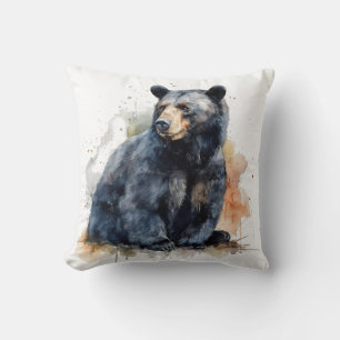 Coussin Art de la forêt à l'aquarelle Ours noir