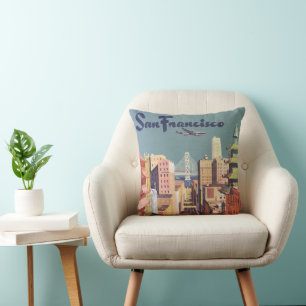 Coussin Art de l'affiche de voyage des anciennes voitures