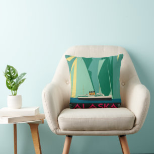 Coussin Art de l'affiche de voyage vintage de l'Alaska, gl
