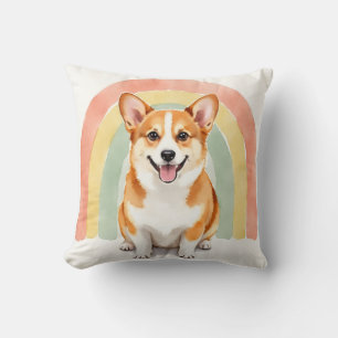 Coussin Art de l'arc-en-ciel aquarelle Corgi
