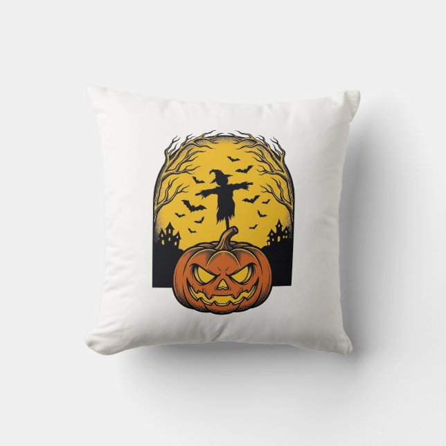 Coussin Art de l'épouvantail de lune de citrouille d'Hallo (Recto)