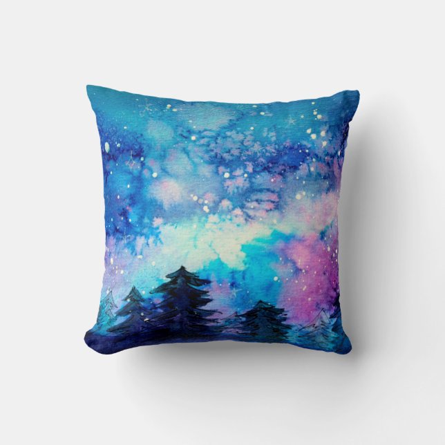 Coussin Art de l'espace à l'aquarelle avec ciel nocturne e (Recto)