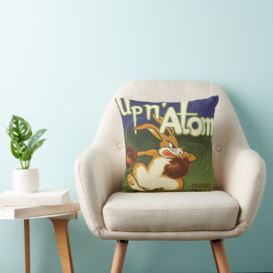 Coussin Art de l'étiquette vintage Lapin de boxe, Carottes